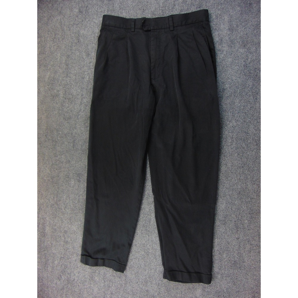 John Nordstrom Pants Mens 33x30 Pleated‎ Black Cotton Tencel Cuffed Chino Dress